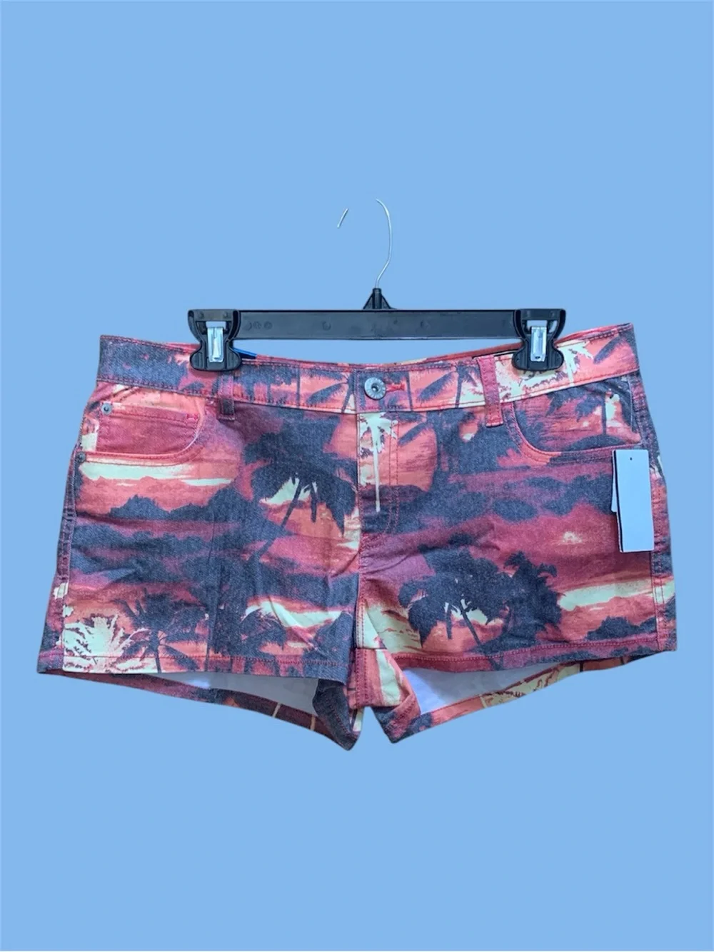 NWT Jeans by Buffalo Women's Tropical Sunset Palm Tree Print Jean Shorts W 12